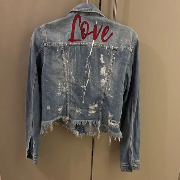 Distressed Love Denim Jacket - Picture 5 of 6
